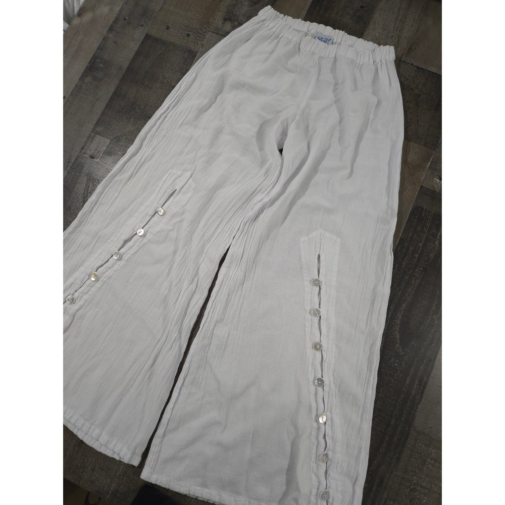 Oh My Gauze Cha Cha Pants White Wide Leg Cotton Beach Coastal Boho Button Size 1